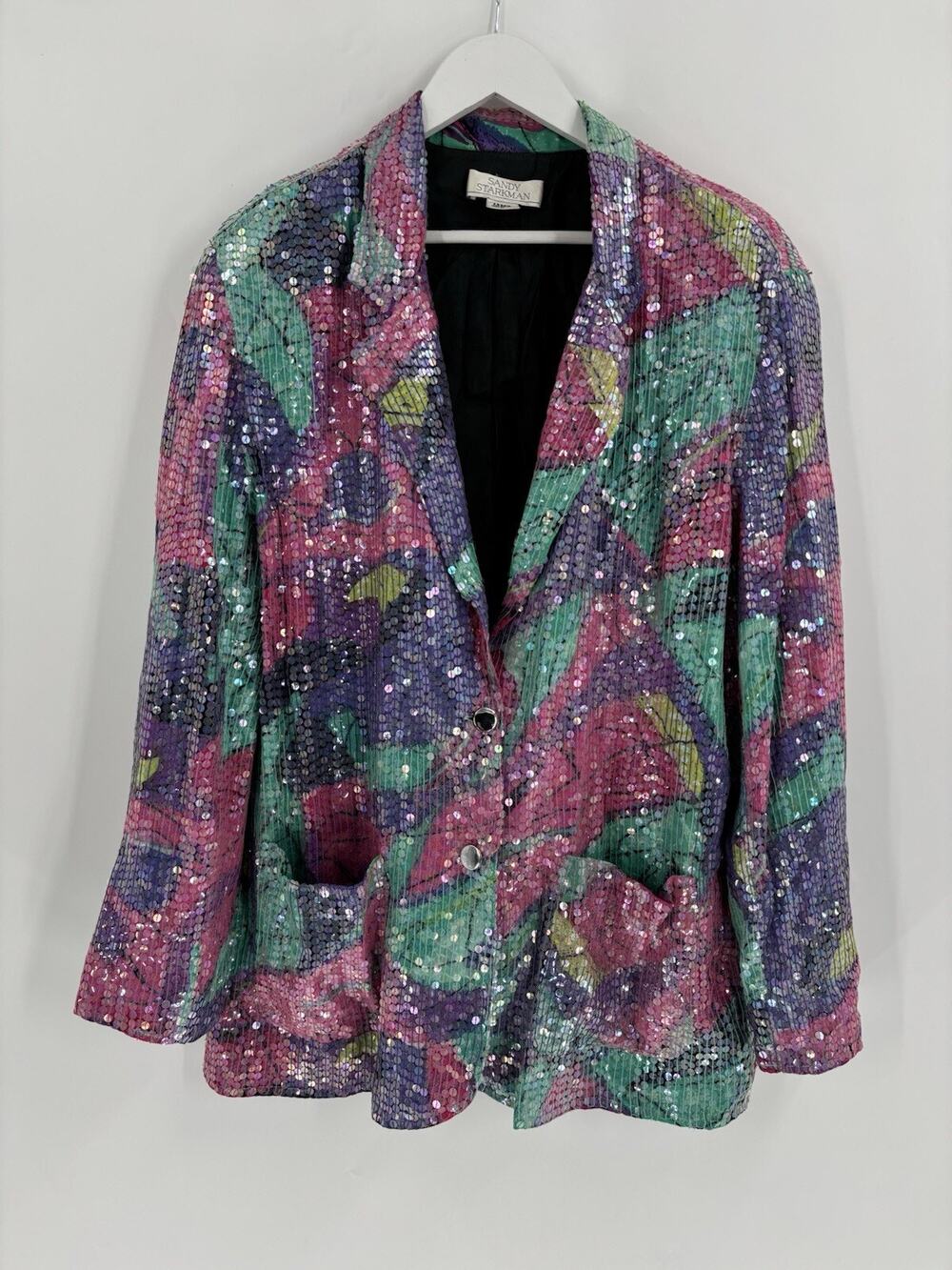 Sandy Starkman Vintage Jacket Womens Large Pink Purple Blue Sequins Pockets